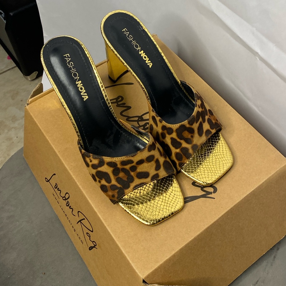 Fashion Nova Leopard and Gold Heels